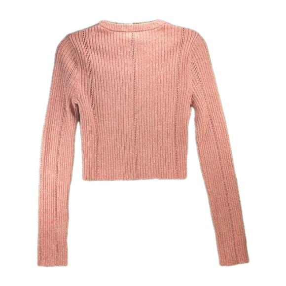 MONROW Ribbed Cotton Sweater – Women’s Medium – Cropped Pink – Fitted Y2K Style - Picture 3 of 10